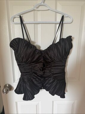 Black Pleated Ruffle Cami Top